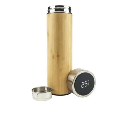 Smart LED Active Thermal Temperature Display  Promotional Bamboo Bottles   