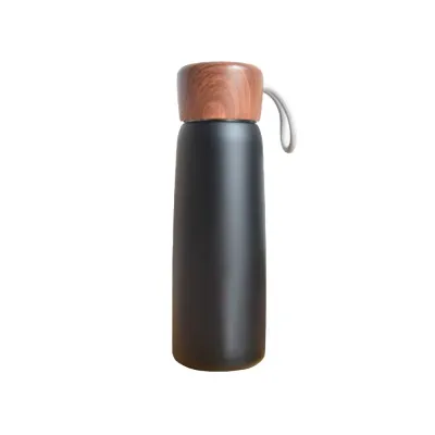 Metal Bottle with Bamboo Lid with Wrope 