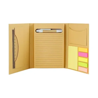 Tri-Fold Notepad with Sticky Notes, Pen, Card Slot and Ruler