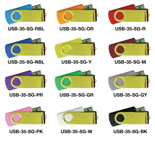 USB FLASH DRIVES MIRROR SHINY GOLD SWIVEL 32GB-16GB-8GB-4GB