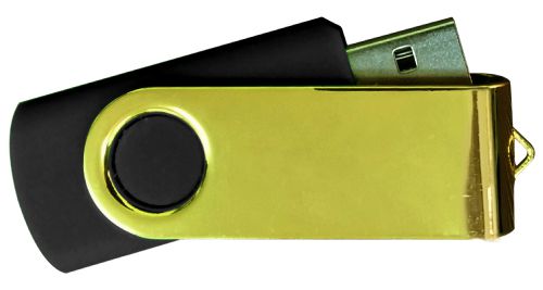 USB Flash Drives Mirror Shiny Gold Swivel - Black  4GB